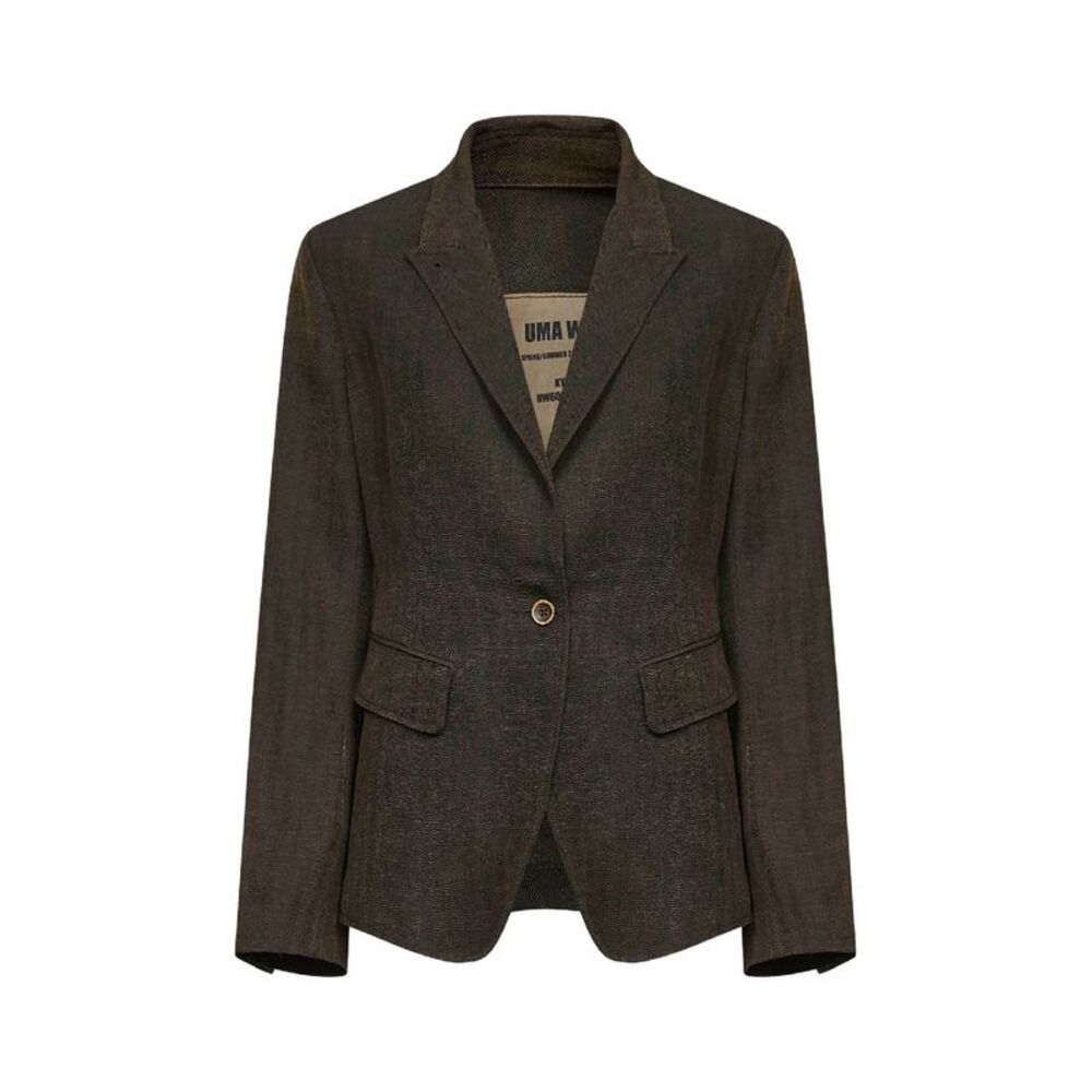 Uma Wang Women Dark Brown Chevron Linen And Viscose Blend Kylie Blazer